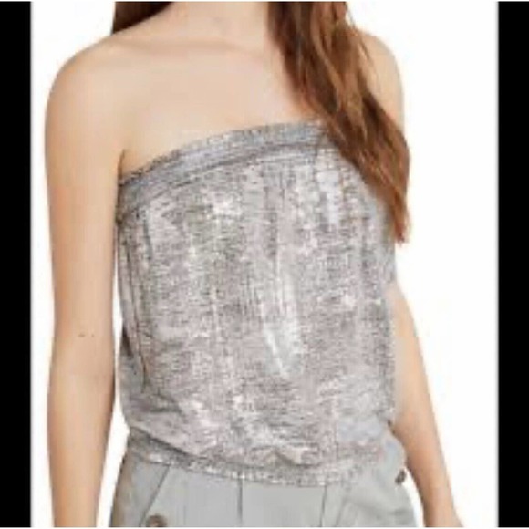 NWT Anthropologie Maiah Silver Metallic Shimmer Strapless‎ Tube Top. medium. - Picture 2 of 8